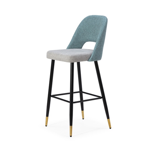 [PR/02241] DH Tabouret Tissu ST-624 (BLEU, NOIR/DORÉ)