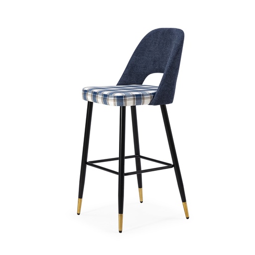 [PR/02252] DH Stool Fabric ST-624 Paid (AZUL CUADROS, BLACK/GOLDEN)