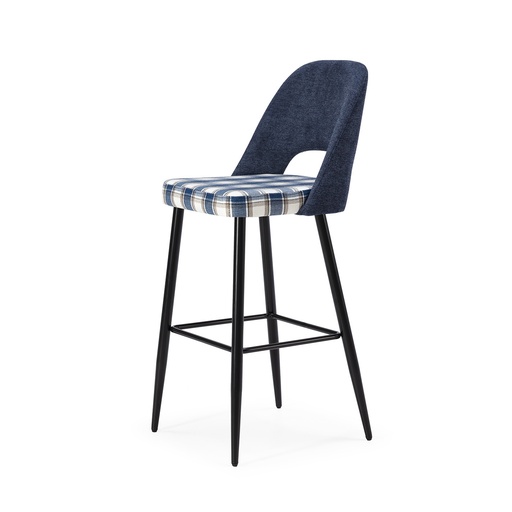 [PR/02253] DH Stool Fabric ST-624 Paid (AZUL CUADROS, BLACK)