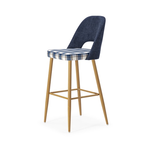 [PR/02254] DH Stool Fabric ST-624 Paid (AZUL CUADROS, OAK)