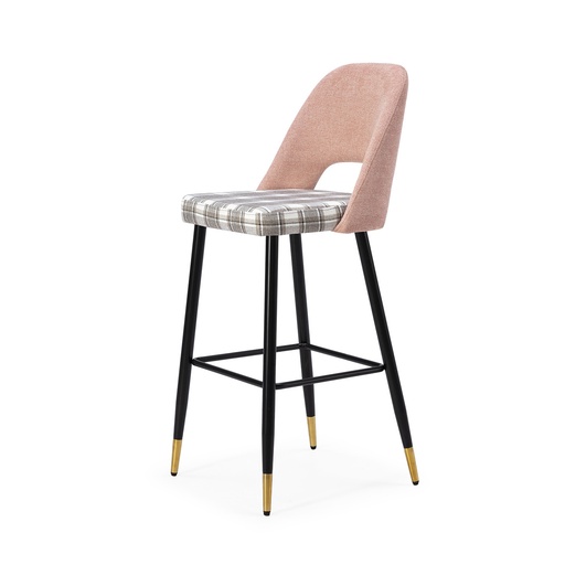 [PR/02255] DH Stool Fabric ST-624 Paid (ROSA CUADROS, BLACK/GOLDEN)