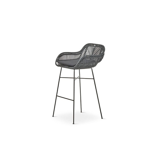 [ST-904-NEGRO] STOOL RATTAN ST-904 (BLACK, BLACK METAL)